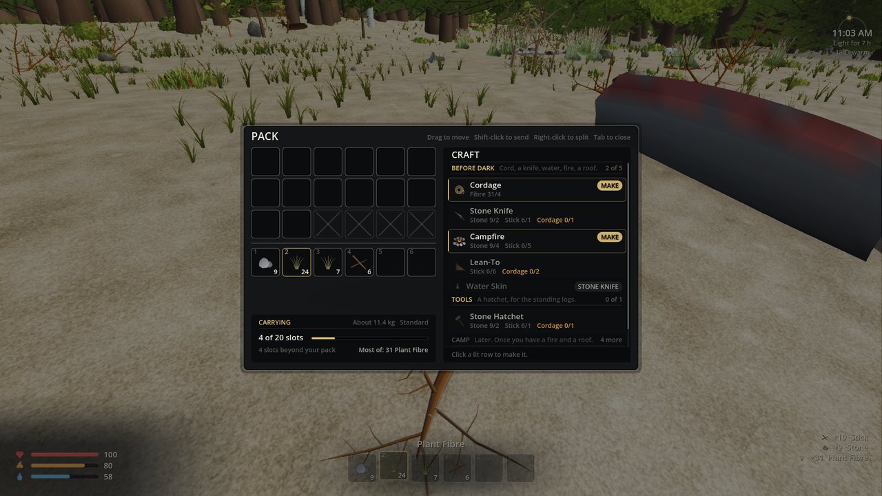 The inventory and crafting screen