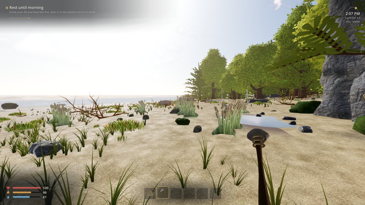 A freshwater spring with reeds and the stone hatchet in hand
